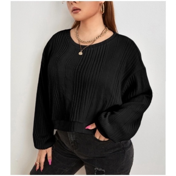 SHEIN Tops - RIBBED LONG SLEEVE OVERSIZED PULLOVER
